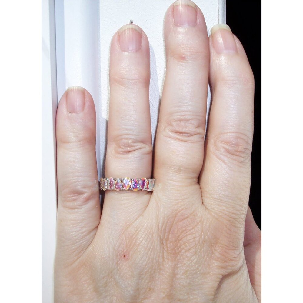 925 STERLING SILVER Aurora Borealis Cubic Zirconia Band Ring - Picture 5 of 16